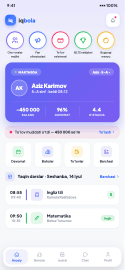 Приложение родителя — главный экран
